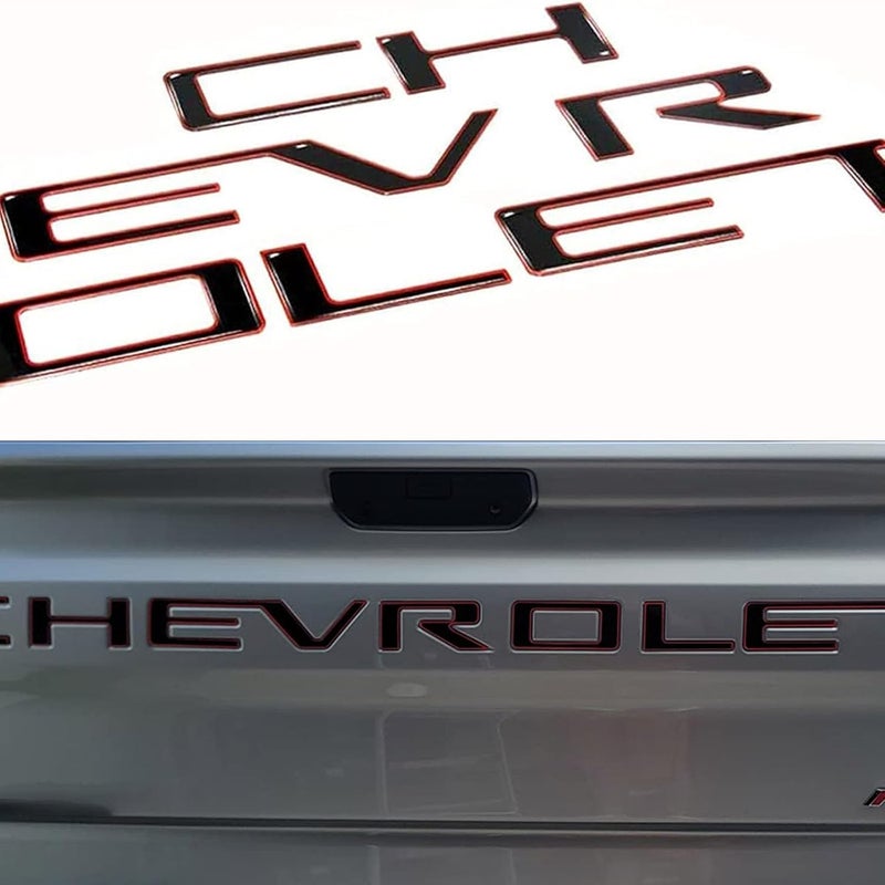Texflic Tailgate Insert Letters Compatible with 2019 2020 2021 2022 2023 2024 2025 Accessories 3D Rear Emblems Badge with Strong Adhesive Gloss Black with Red Border - Image 1